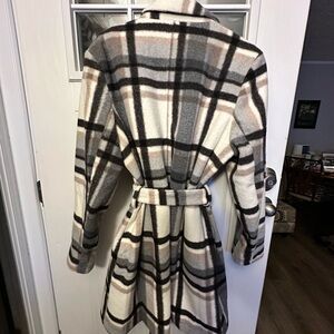 Maurices Plaid Belted Coat - Black, Gray, Cream